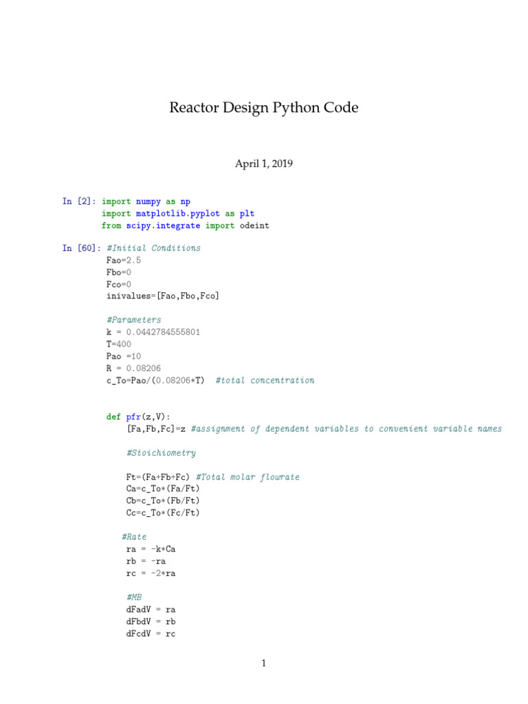 Reactor Design Python Code | PDF | Physical Quantities | Physical Sciences