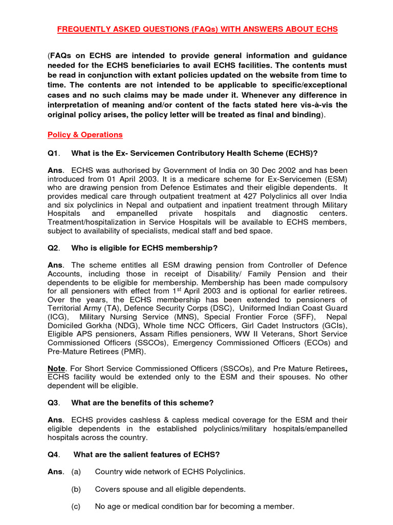 Final ECHS FAQs 10 Apr 2023 | PDF | Disability | Wife