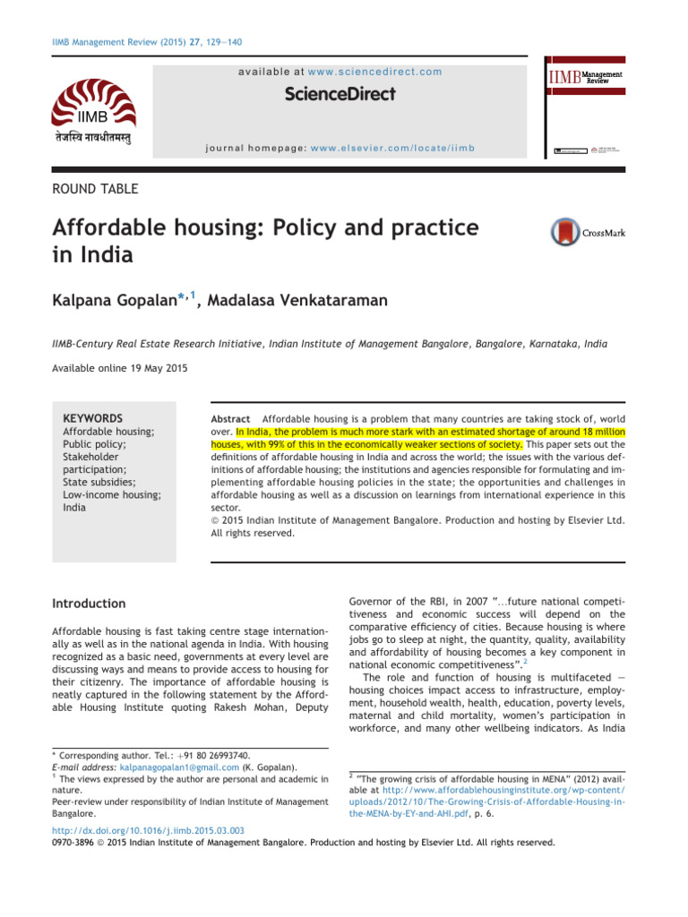 Affordable Housing Policy and Practice India | PDF | Affordable Housing ...