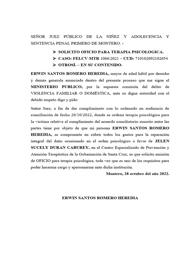 Solicito Oficio para Terapia Psicologica | PDF