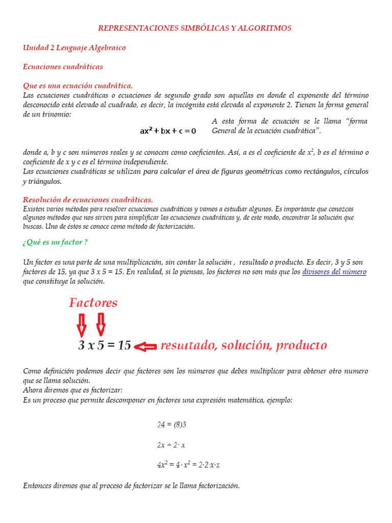 Representaciones Simbolicas y Algoritmos | PDF | Factorización | Ecuaciones