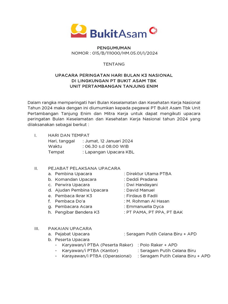 Rundown Upacara K3 Nasional 2024 | PDF