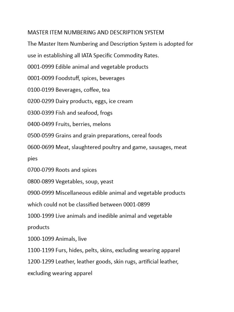 IATA Commodity Codes Overview | PDF | Textiles | Abrasive
