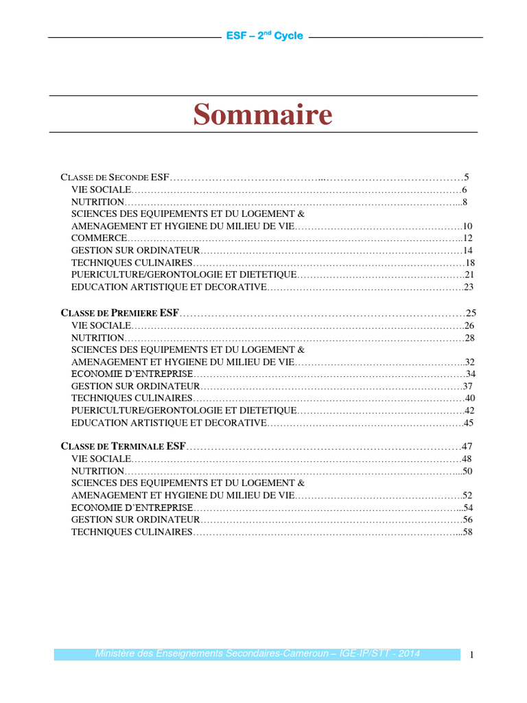 Programme ESF 2nd Cycle Cameroun | PDF | Grossesse | sauce