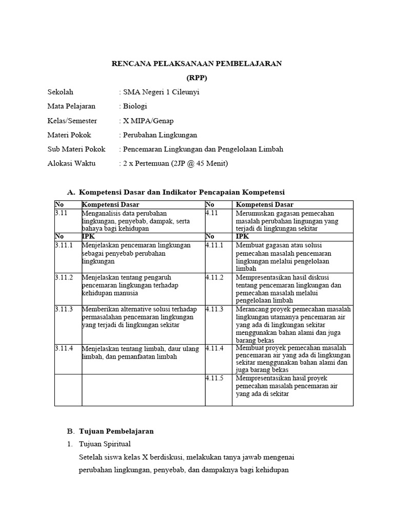 RPP Biologi: Pencemaran dan Limbah | PDF