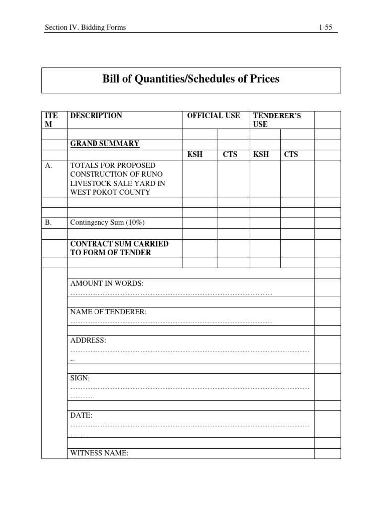Bill of Quantities/Schedules of Prices: ITE M Description Official Use ...
