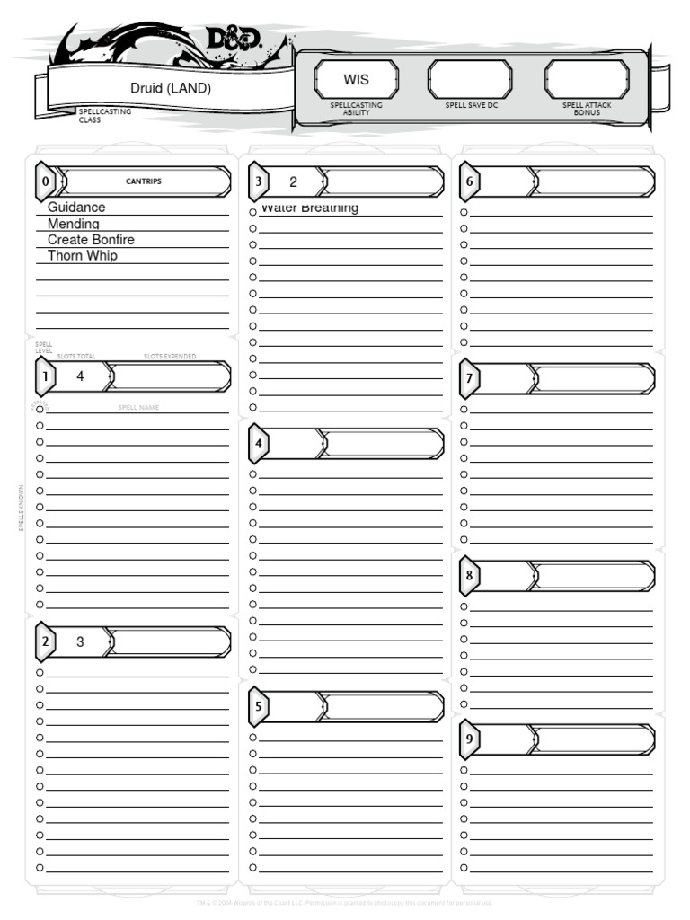 Extra Spell Sheet PDF