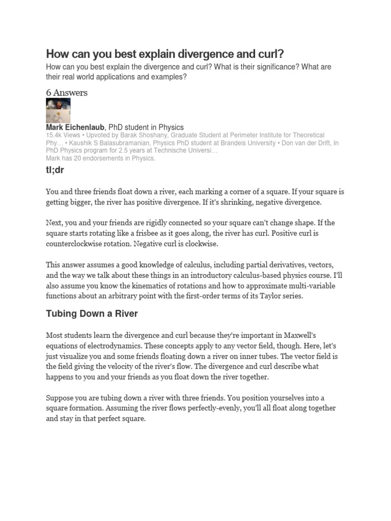 Divergence And Curl Pdf Divergence Euclidean Vector