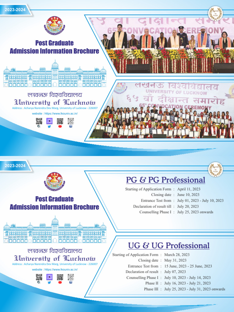 Lucknow University PG Admission 2023-24 | PDF | Educational Stages ...