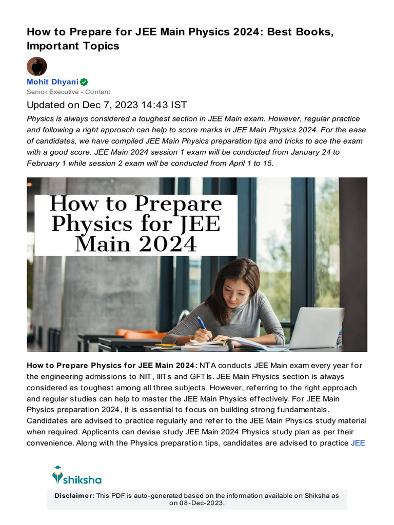 How To Prepare For JEE Main Physics 2024: Best Books, Important Topics ...