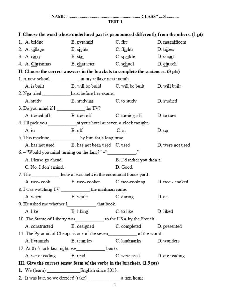 English Test For Grade 8 Students Pdf Vietnam Vietnamese People