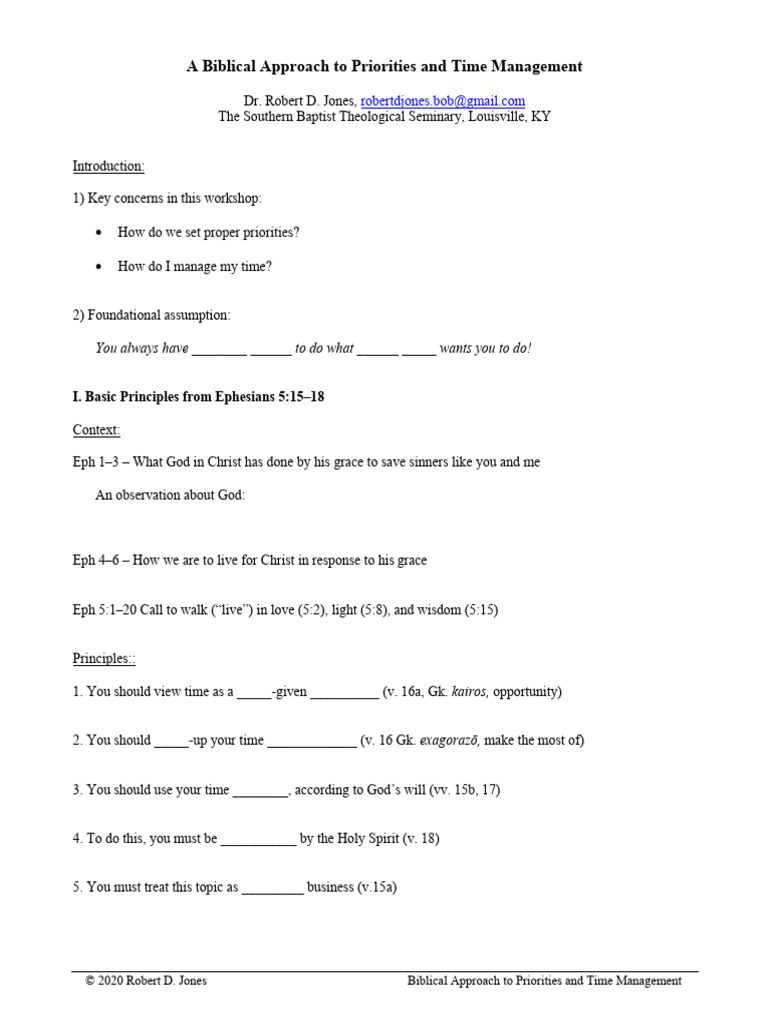 Biblical Priorities and Time Management | PDF | Jesus | Epistle To The ...