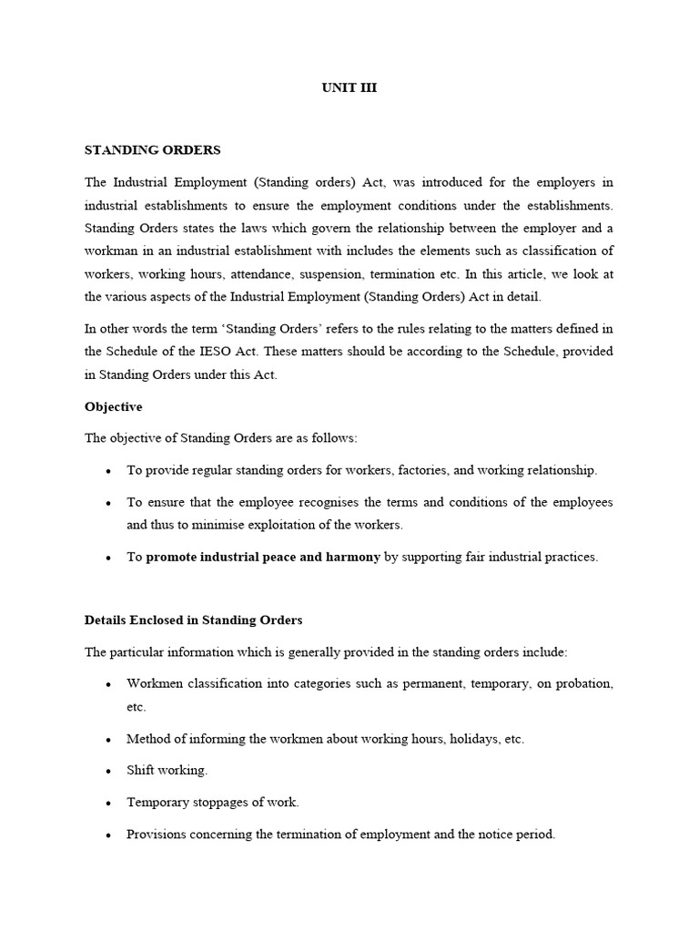 Objectives of Standing Orders in Law | PDF | Employment | Standing (Law)