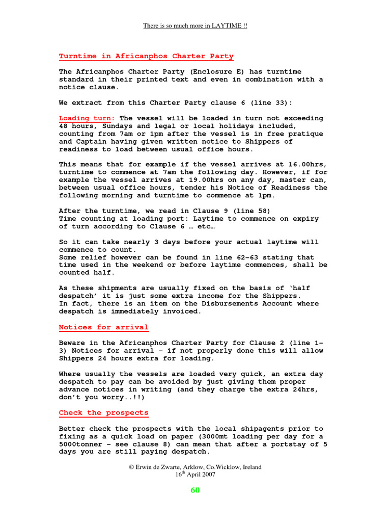 Understanding Laytime in Africanphos Charter | PDF | Cargo | Stevedore