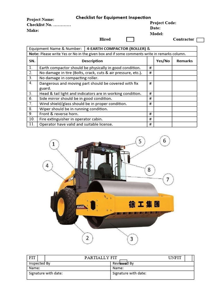 Earth Compactor Inspection Checklist | PDF