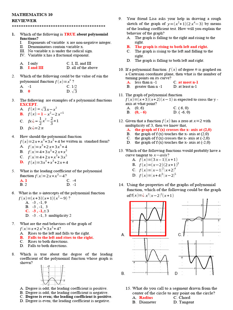 Q2 - Summative Review Materials (Polynomial Functions & Circles) | PDF ...