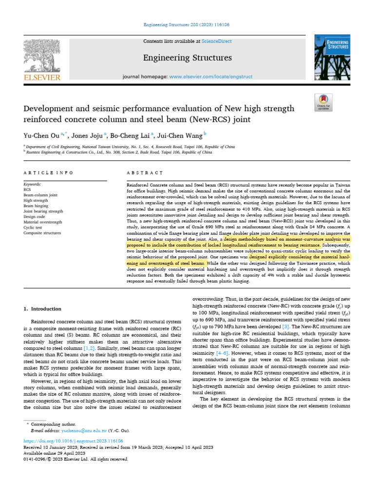 Development and Seismic Performance Evaluation of New High Strength ...