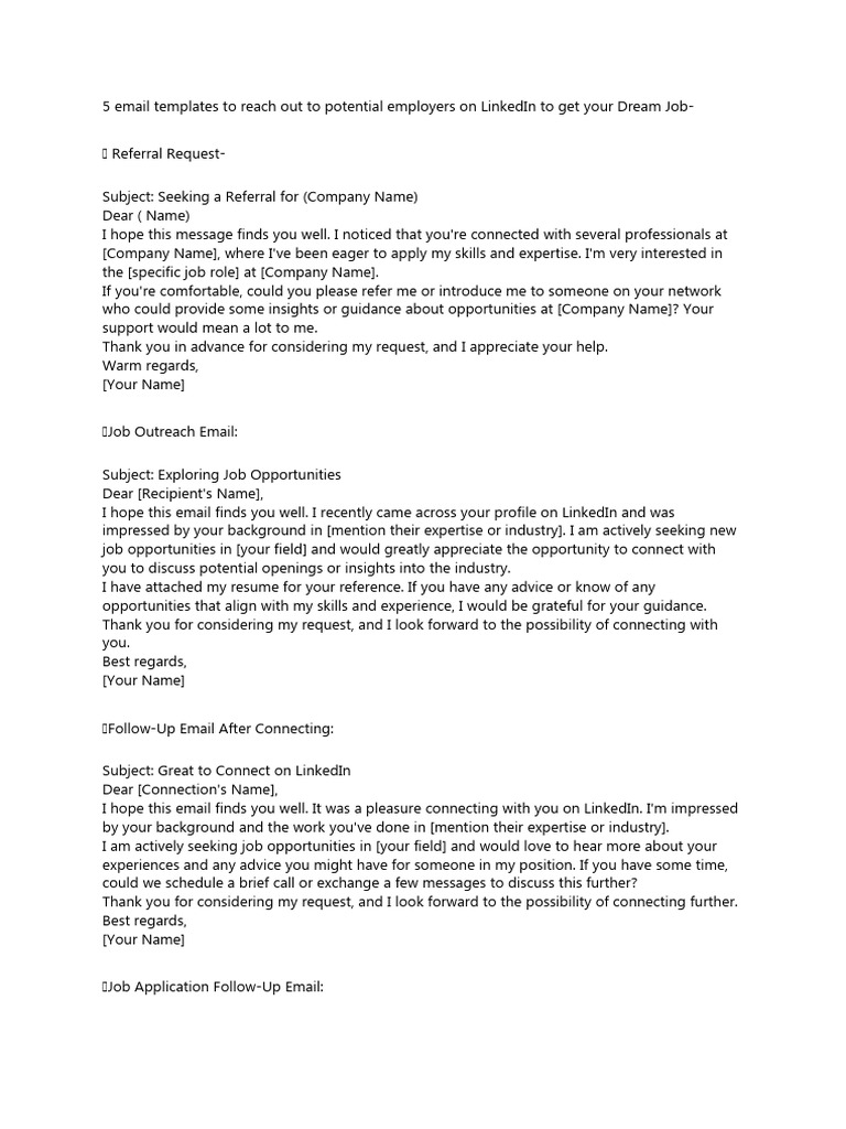 5 Email Templates To Reach Out To Potential Employers On LinkedIn To