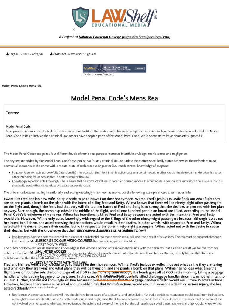 Understanding Mens Rea in Criminal Law | PDF | Mens Rea | Burglary