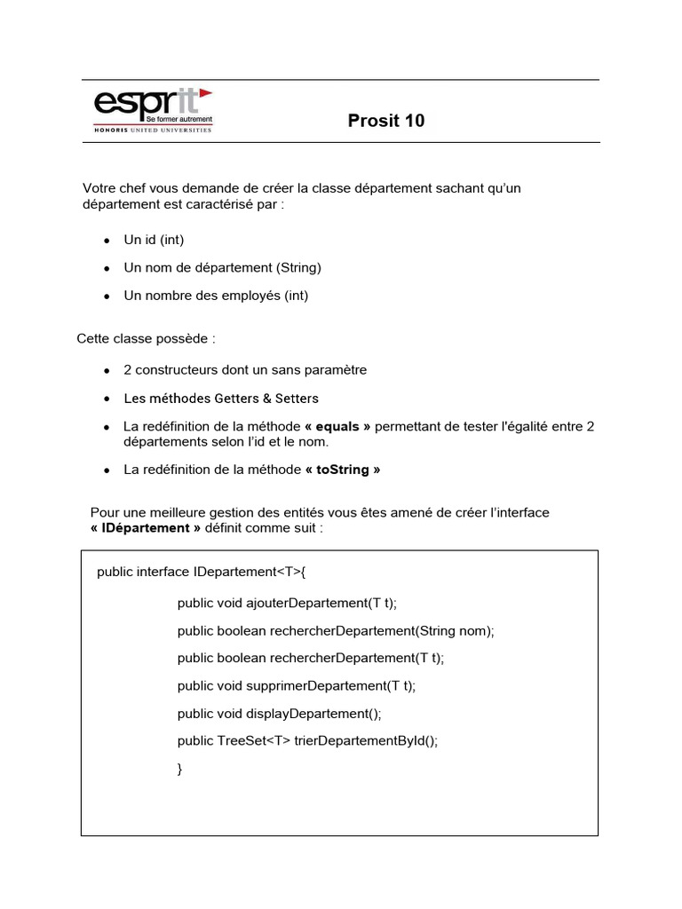 Classe et interface pour département Java | PDF