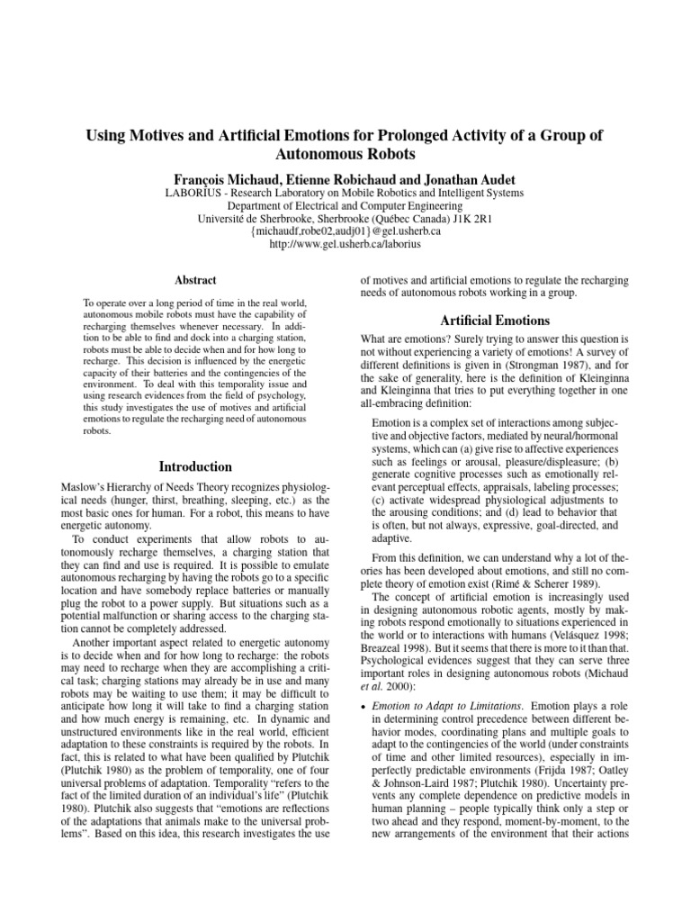 Using Motives and Artificial Emotions For Prolonged Activity | PDF ...