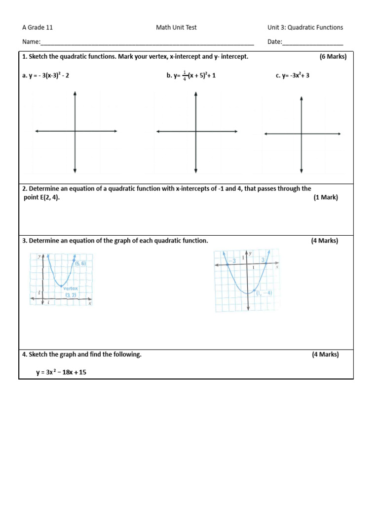 Grade 11 Quadratic Functions Test | PDF | Science & Mathematics | Computers