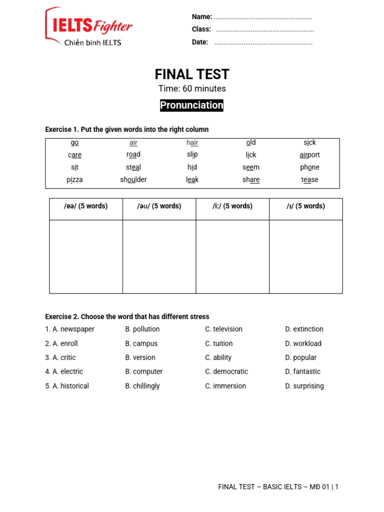 Final Test Basic 0 | PDF