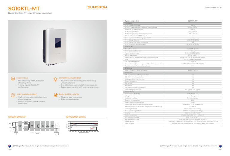 SG10KTL-MT Inverter Specifications | PDF | Alternating Current | Power ...