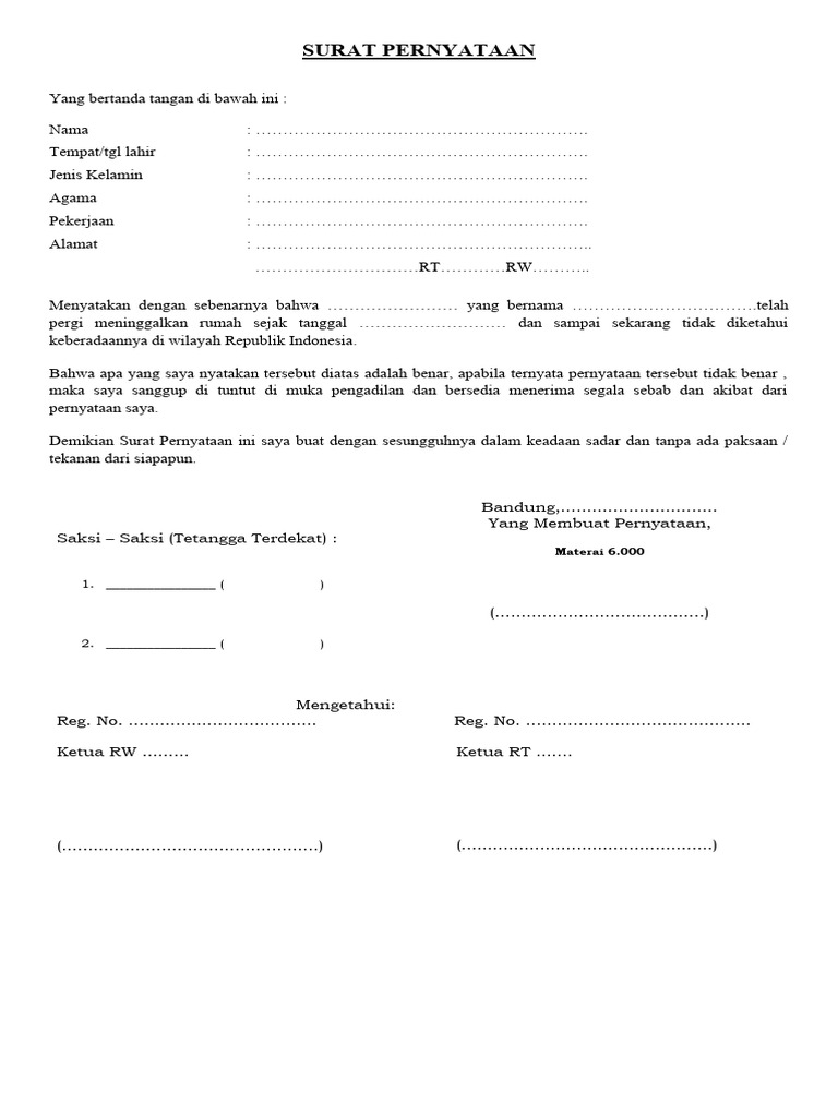 SURAT PERNYATAAN GHOIB - ORANG TIDAK DITEMUKAN | PDF