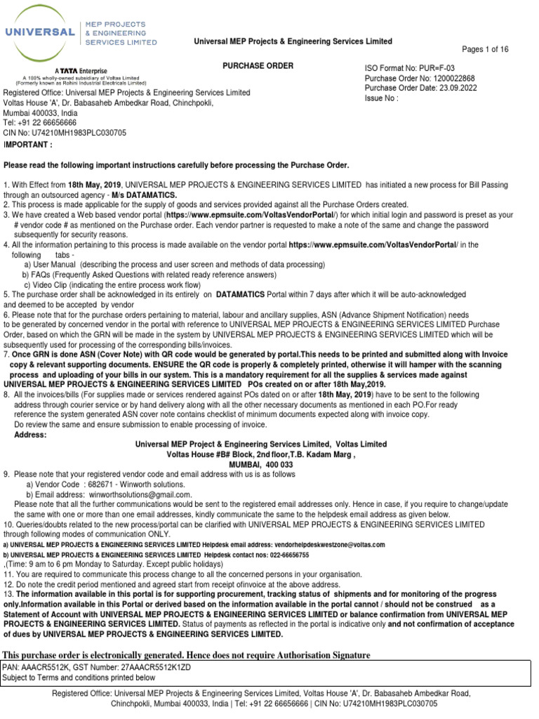Universal MEP Purchase Order Instructions | PDF | Procurement | Receipt