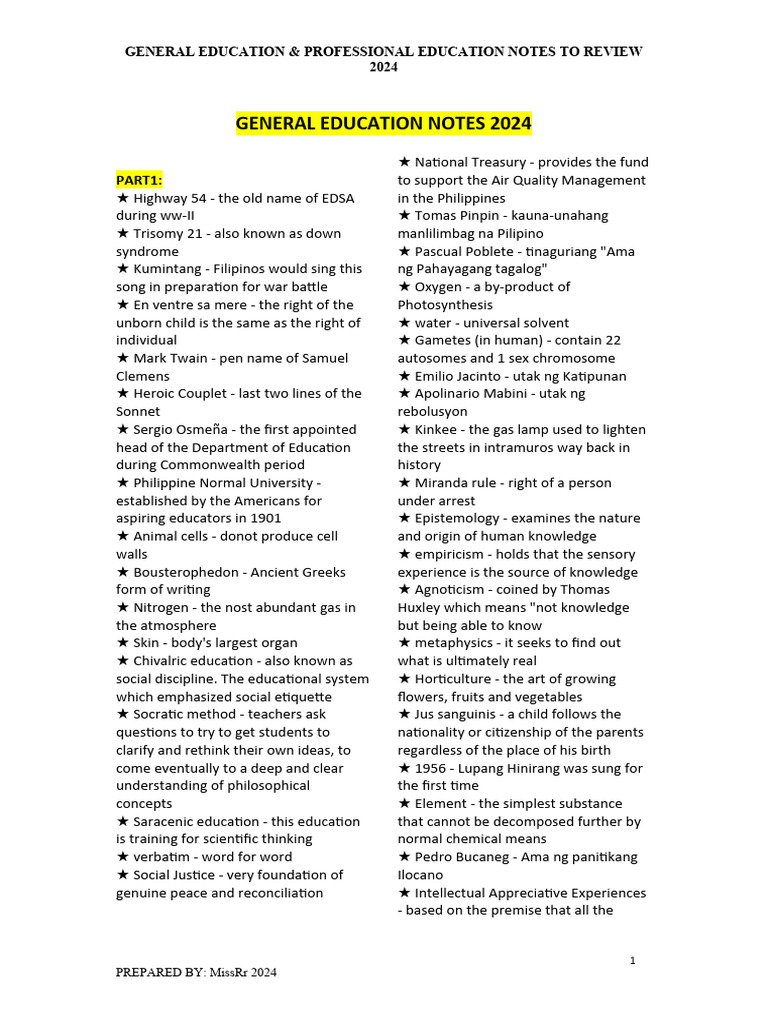 General Education Review Notes 2024 | PDF | Plants | Tissue (Biology)