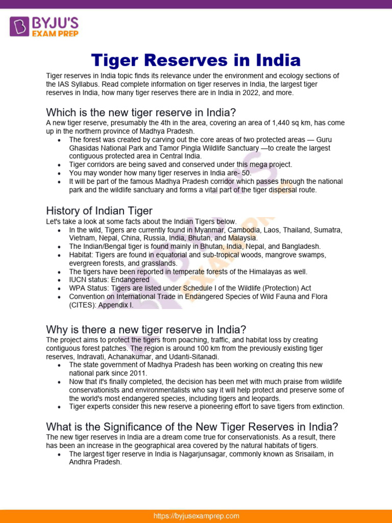 Overview of Tiger Reserves in India 2022 | PDF | Tiger | Poaching