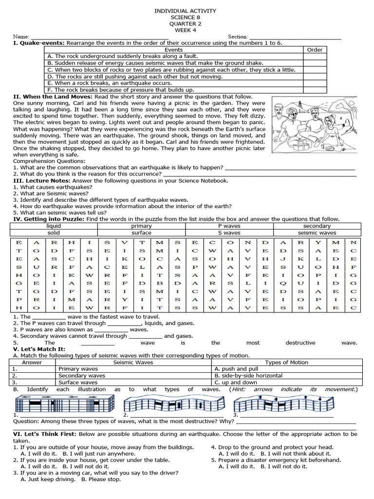 Week 4 activities long pdf earthquakes waves