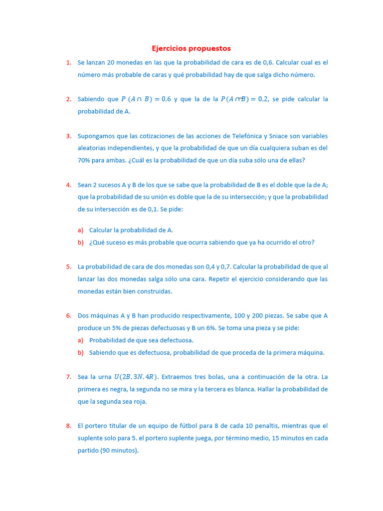 Ejercicios de Probabilidades y Estadística | PDF | Probabilidad ...