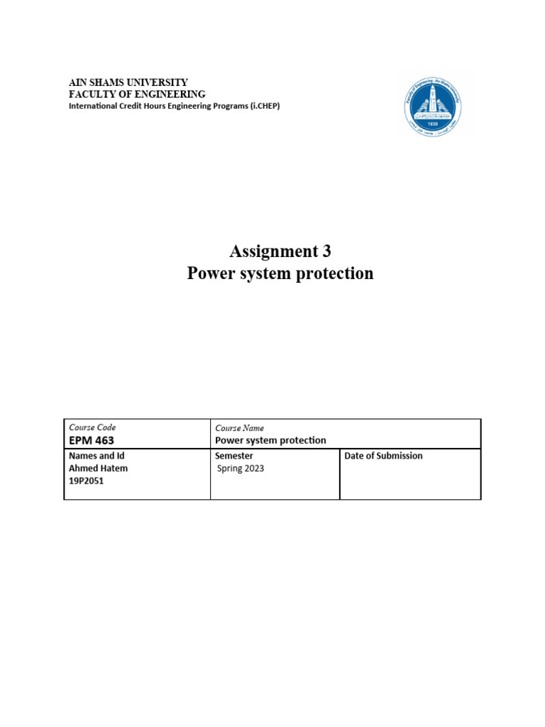 Assignment 3 Cover Power System Protection PDF PDF