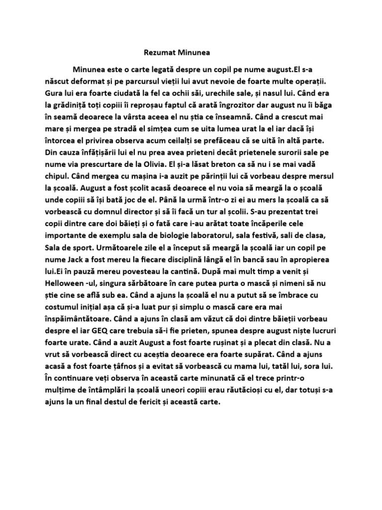 Rezumat Minunea | PDF