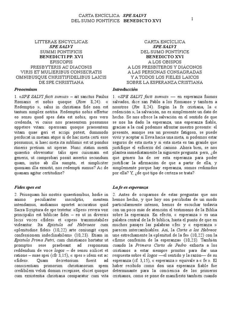 Benedicto Xvi Carta Enciclica Spe Salvi Bilingue Pdf Papa