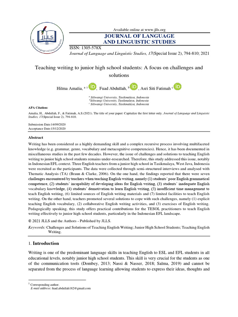 Teaching Writing Challenges in EFL | PDF | English As A Second Or ...