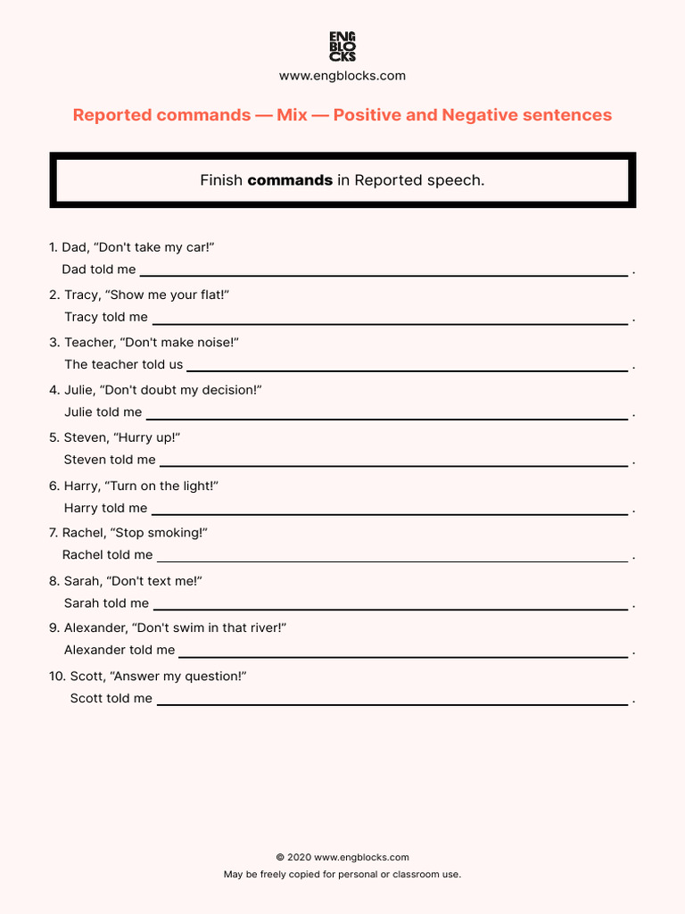 Reported Commands Mix Positive and Negative Sentences | PDF | Language ...