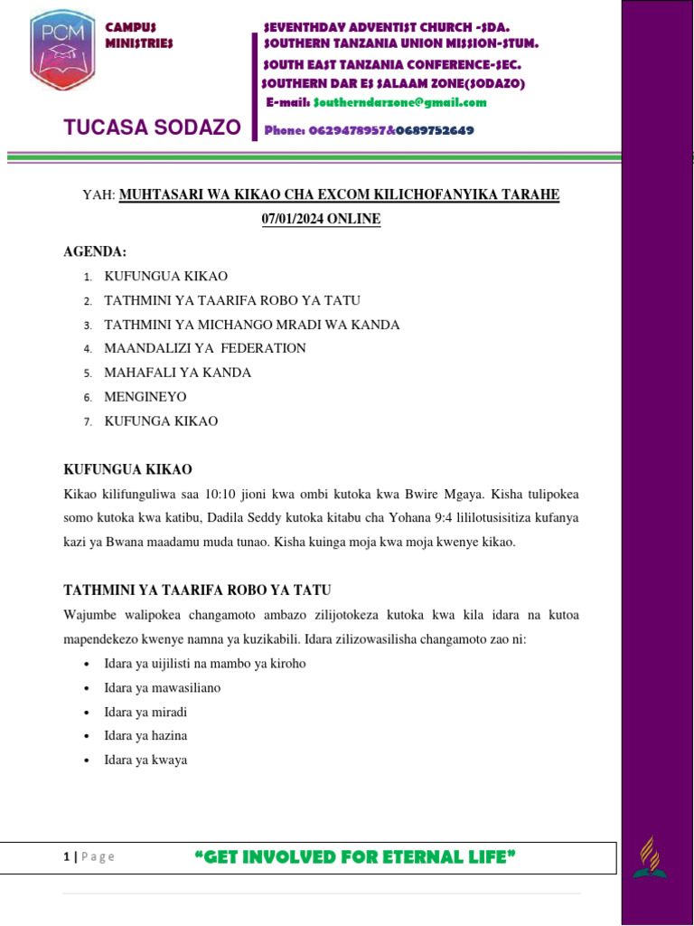 Kikao Excom | PDF
