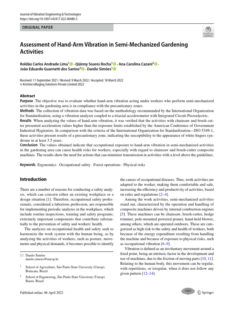 Assessment of Hand Arm Vibration in Semi Mechanized Gardening | PDF ...
