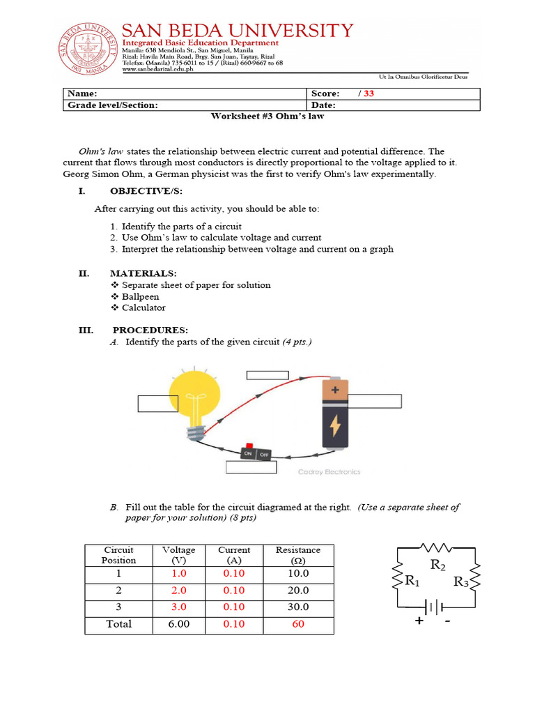 2Q - Worksheet-3 - Ohms-Law - ASWER KEY | PDF | Electrical Resistance ...