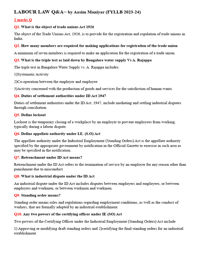 Labour Law Pdf Strike Action Employment