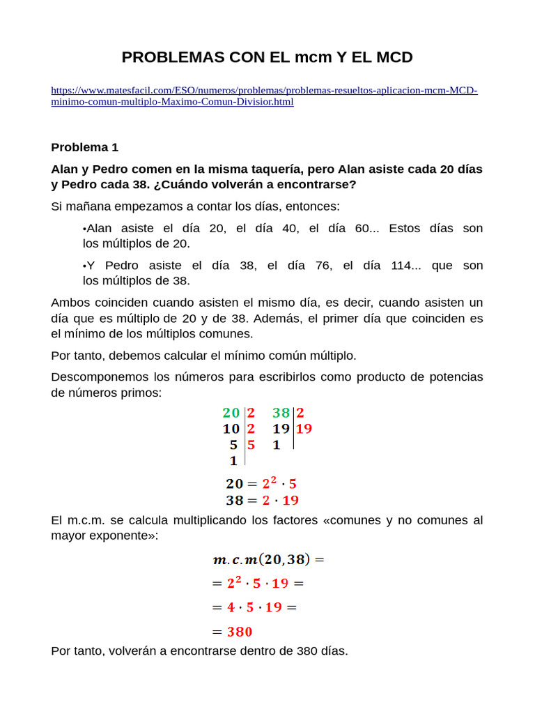Problemas de MCM y MCD Resueltos | PDF