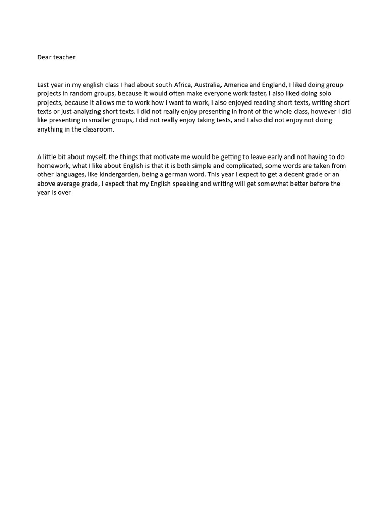Reflections on English Class Experiences | PDF