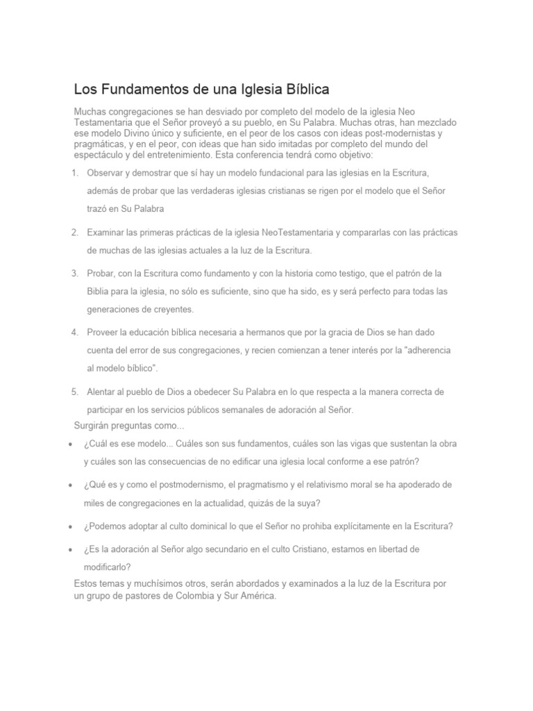 Fundamentos de la Iglesia Bíblica | PDF | Religión y espiritualidad