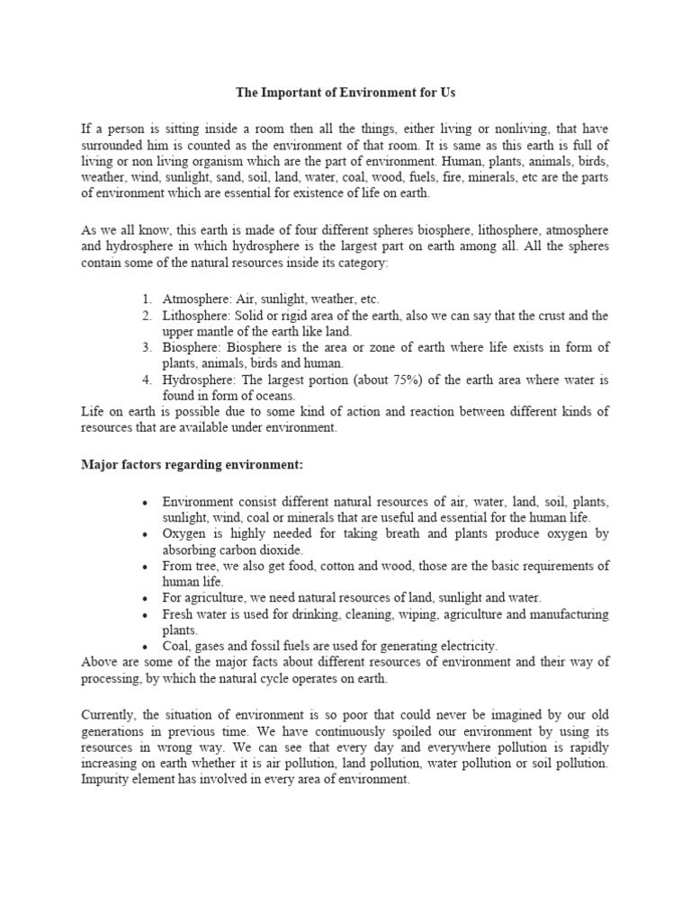 The Important of Environment For Us As Human | PDF | Natural ...