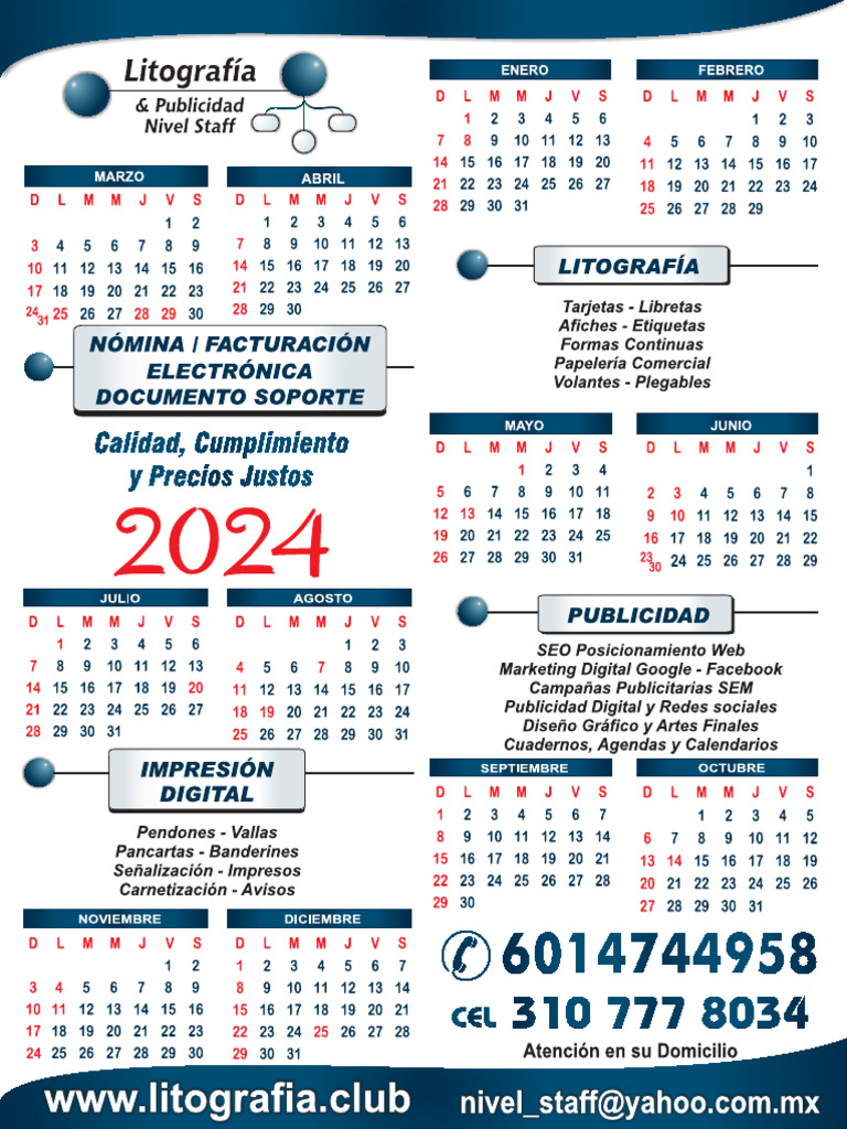 Calendario 2024 Con Festivos Colombia en PDF para Imprimir PDF