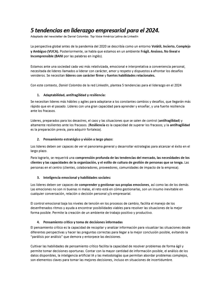 Tendencias de liderazgo 2024 | PDF | Relaciones personales, crianza y ...