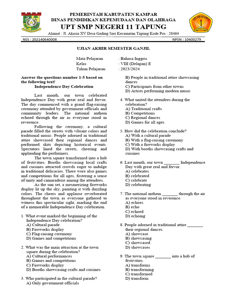 Soal Us Ganjil 2023 2024 Bahasa Inggris Kls 8 Pdf The Ugly Duckling